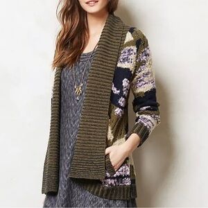 Anthropologie Sleeping On Snow Open Front Cardigan Sweater Cotton Wool Alpaca S